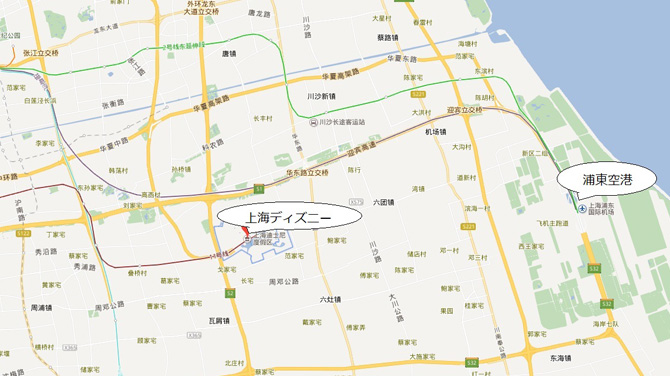 上海市内から上海ディズニーまでが分かるち地図